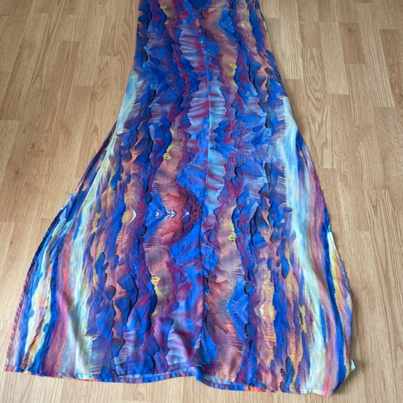 Lulus Flying Watercolors Royal Blue Watercolor Print Sheath Maxi Dress, Size XS - Picture 13 of 14